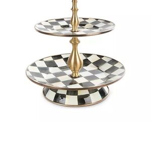 Stylish Checkered Tiered Serving Tray with Gold Accents